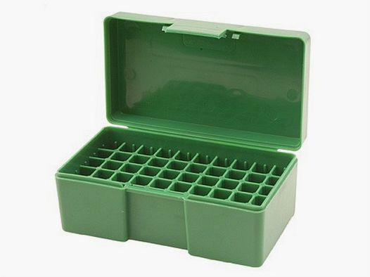 Caja de municiones RCBS / caja de 50 cartuchos con tapa abatible pistola mediana