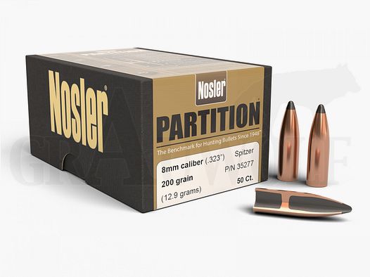 .323 / 8 mm 200 gr / 13,0 g Nosler Partition Geschosse 50 Stück