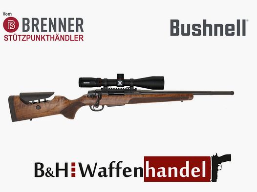 Brenner Komplettpaket:	 BR20 L.E. (Nussbaum, verstellbarer Schaftrücken / Limited Edition) mit Bushnell 2.5-15x50 (Parallaxe verst.)