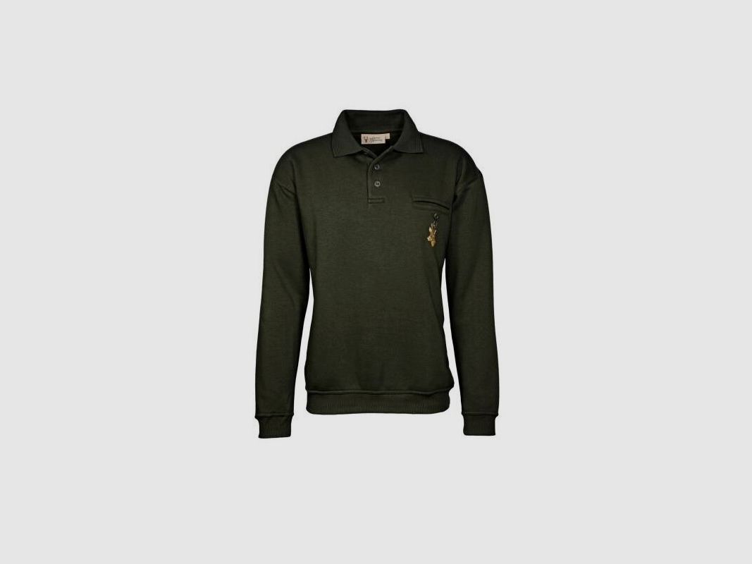 Hubertus Sweatshirt mit Polokragen Motiv Bock 2XL