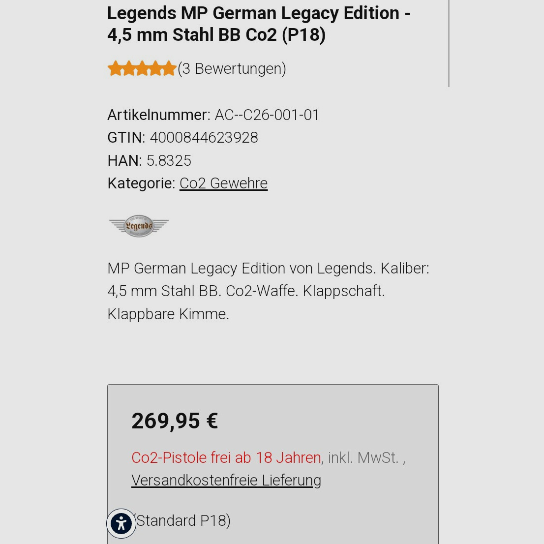 Umarex Legends MP 40, 4,5 mm Co2. Comme neuf, 200 €