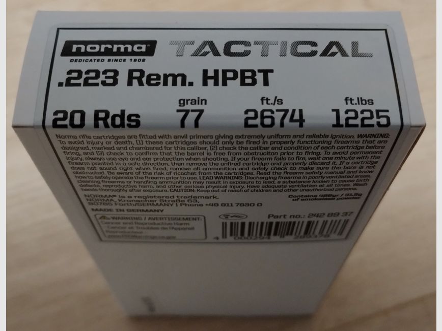 .223 Rem. Norma 77gr HPBT Tactical 2800 Stk (Norma Golden Target Match)