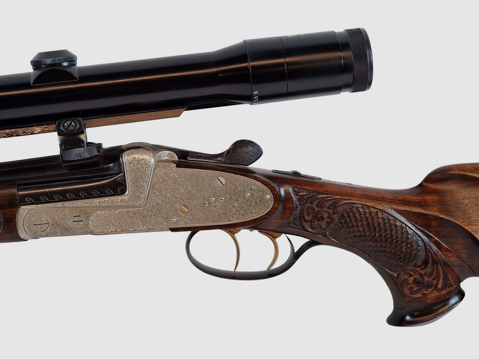 Outschar Ferlach Seitenschloss Kipplaufbüchse im Kal. 6,5x57R mit variabler Zeiss Optik