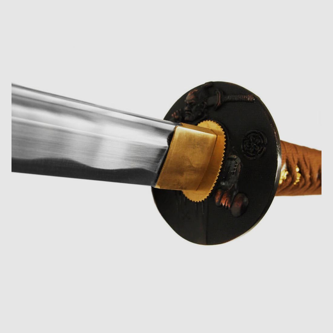 DerShogun Katana Samuraischwert - Saya matt-schwarz Sageo hellbraun