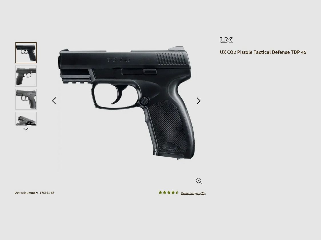 Pistolet tactique de défense UX CO² 45 TPD
