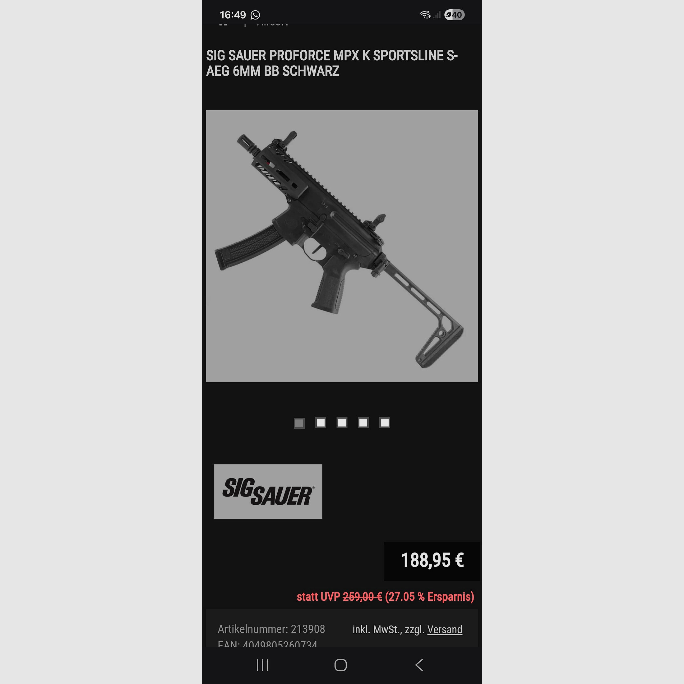 Sig Sauer MPX Proforce Airsoft BB 6 mm