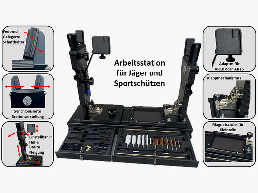 Multifunktionale Waffen-Arbeitsstation – Reinigungsstation / Einschießhilfe / Waffenhalter / Präsentationsständer