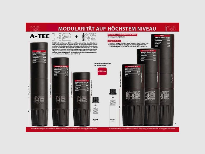 A-TEC Schalldämpfer f. EWB-Waffen H2-Serie (.30/7,62mm) M17x1  -Teleskop-SD