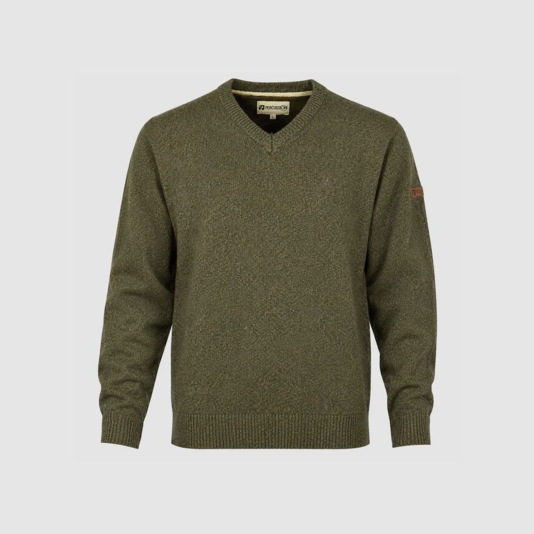 Maglione kaki a V 70% acrilico 30% lana - Maglia morbida mista, immagine 2 di 7
