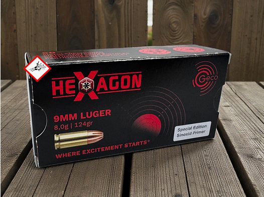 Geco Hexagon Cartucho de pistola 9mm 124grs