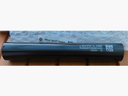 New cartridge / compressed air cartridge (black, long) for Steyr air pistol (LP 10, Evo 10, LP 50 etc.) - TÜV until 4/2036