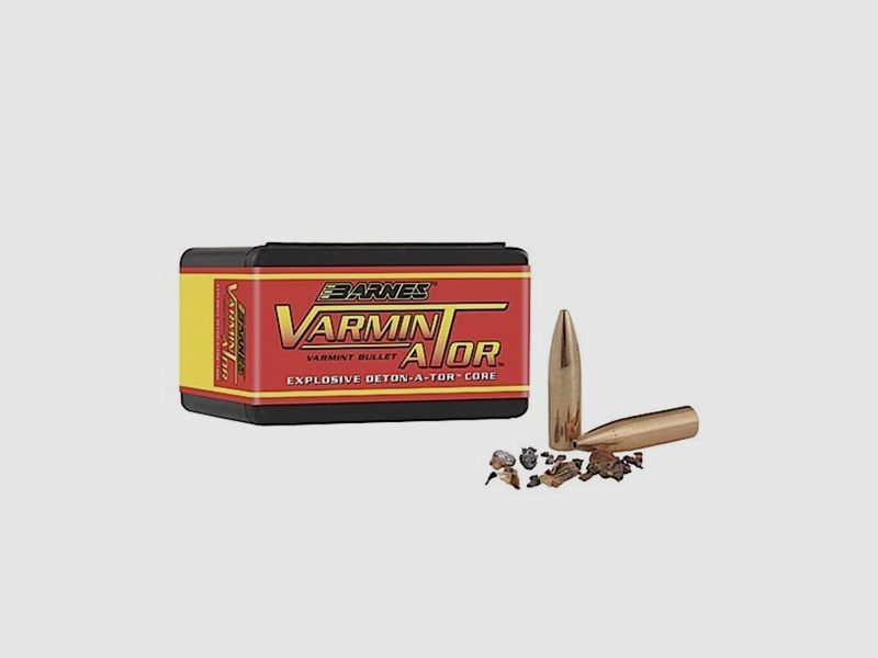 BARNES BULLETS VARMIN-A-TOR»! HOLLOW POINT BARNES BULLETS VARMIN-A-TOR 22 CALIBER (0.224″) HP FLAT BASE 50GR 100/BOX