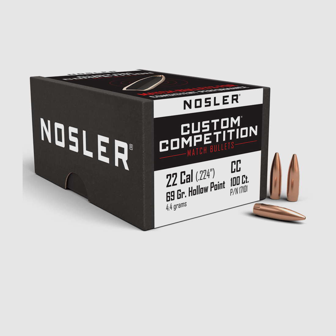 NOSLER CUSTOM COMPETITION .22/.224 HPBT 69grs 100pcs, image 1 sur 2