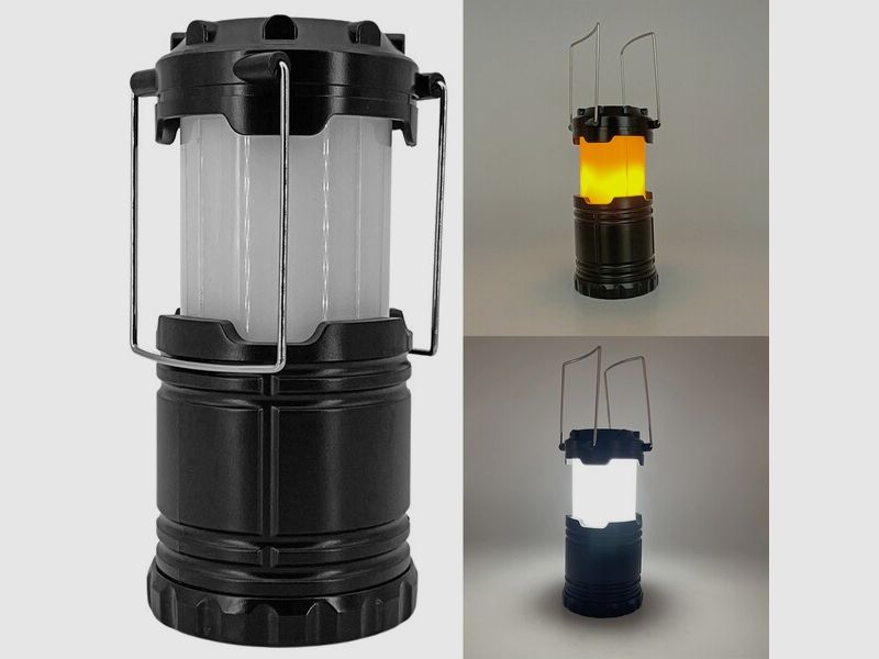 Campinglaterne mit Flammeneffekt 2-in-1 - Batteriebetrieb (3xAA), klein und handlich