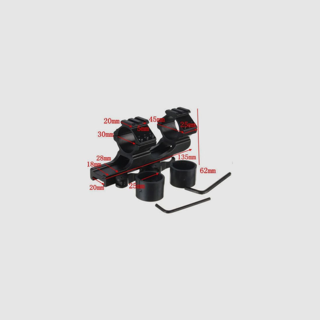 Double mounting rings, 30mm/25.4mm diameter, for 20 mm Picatinny or Weaver rail