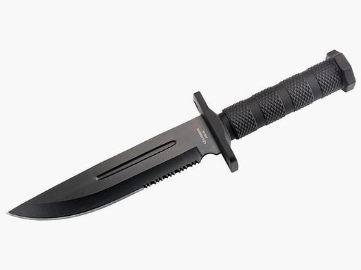 Herbertz Gürtelmesser, Stahl AISI 420, schwarz beschichtet,, Parierelement, Kunststoffgriff, Kunststoffscheide