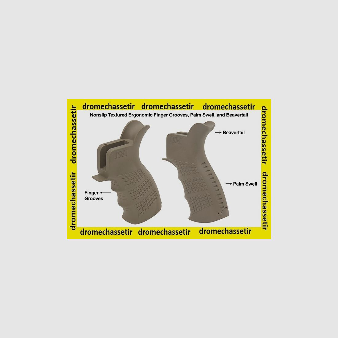 UTG Pro Grip voor AR15, M4 en chassis, met vingerafdrukken, kleur Tan FDE, afbeelding 2 van 2