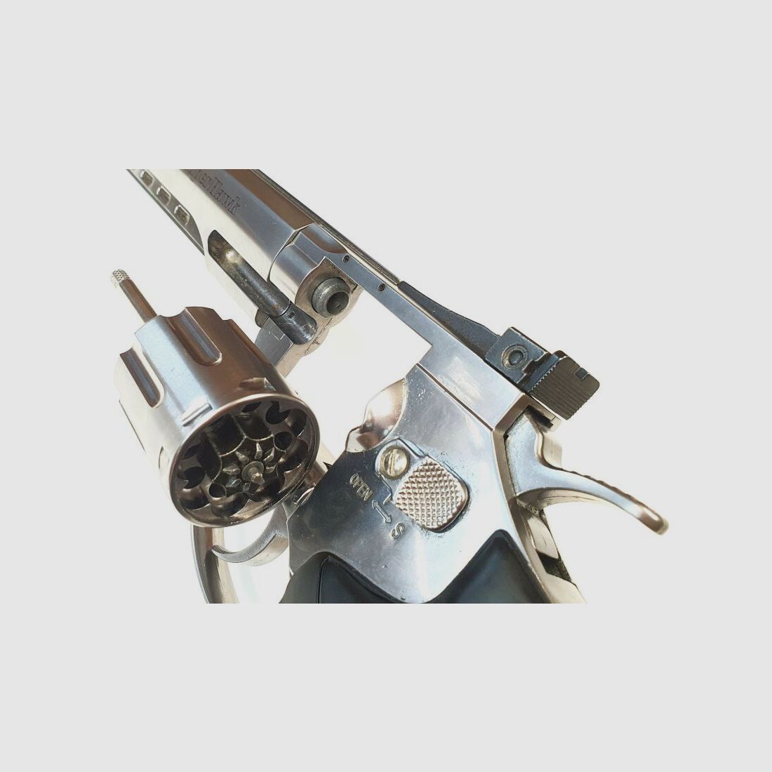 RUGER Airsoft CO₂ Ruger SuperHawk Chrome Finish, 6mm, Airsoft Revolver; F im Fünfeck - Defekt