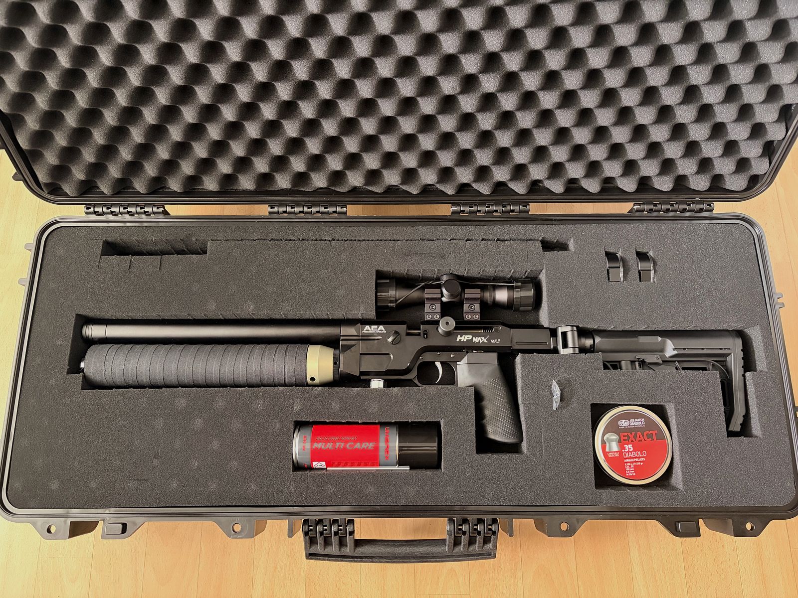 AEA HP Max MK2 inkl. Scope, Diabolos, Magazine und Transportkoffer