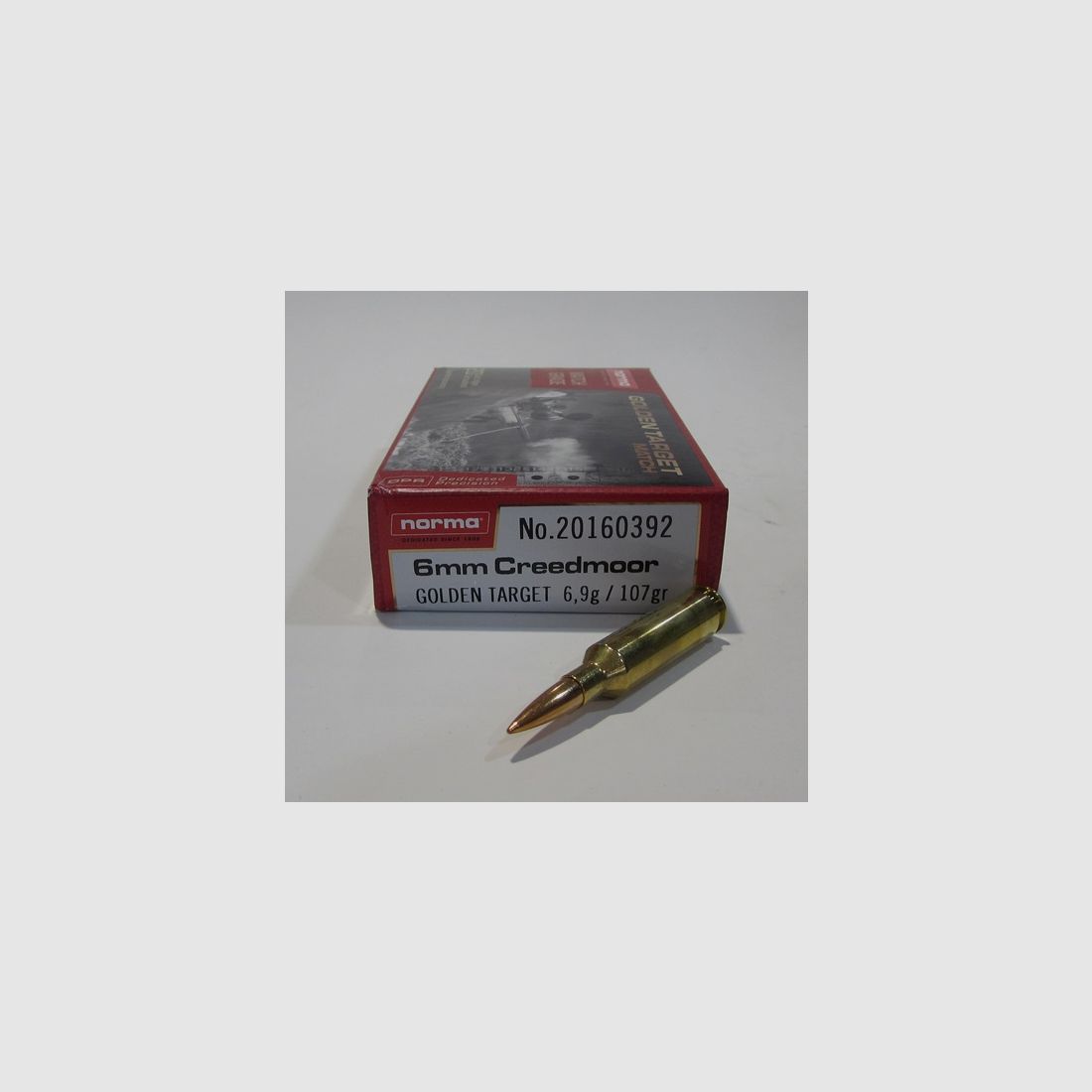 Box mit 20 Patronen Norma Kal. 6mm Creedmoor 107 Grain Golden Target
