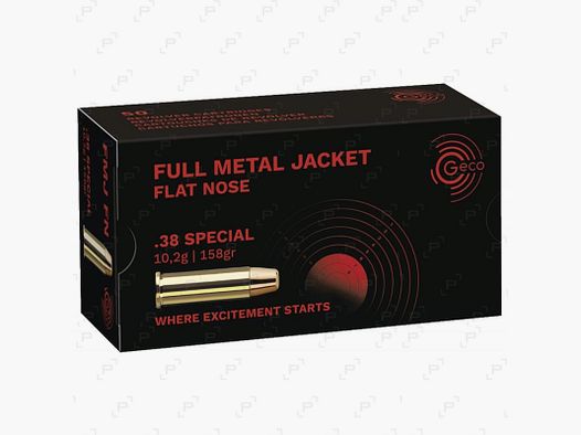 Sportpatronen für Handfeuerwaffen GECO FMJ FLAT NOSE Kaliber .38 SPECIAL - 158GR