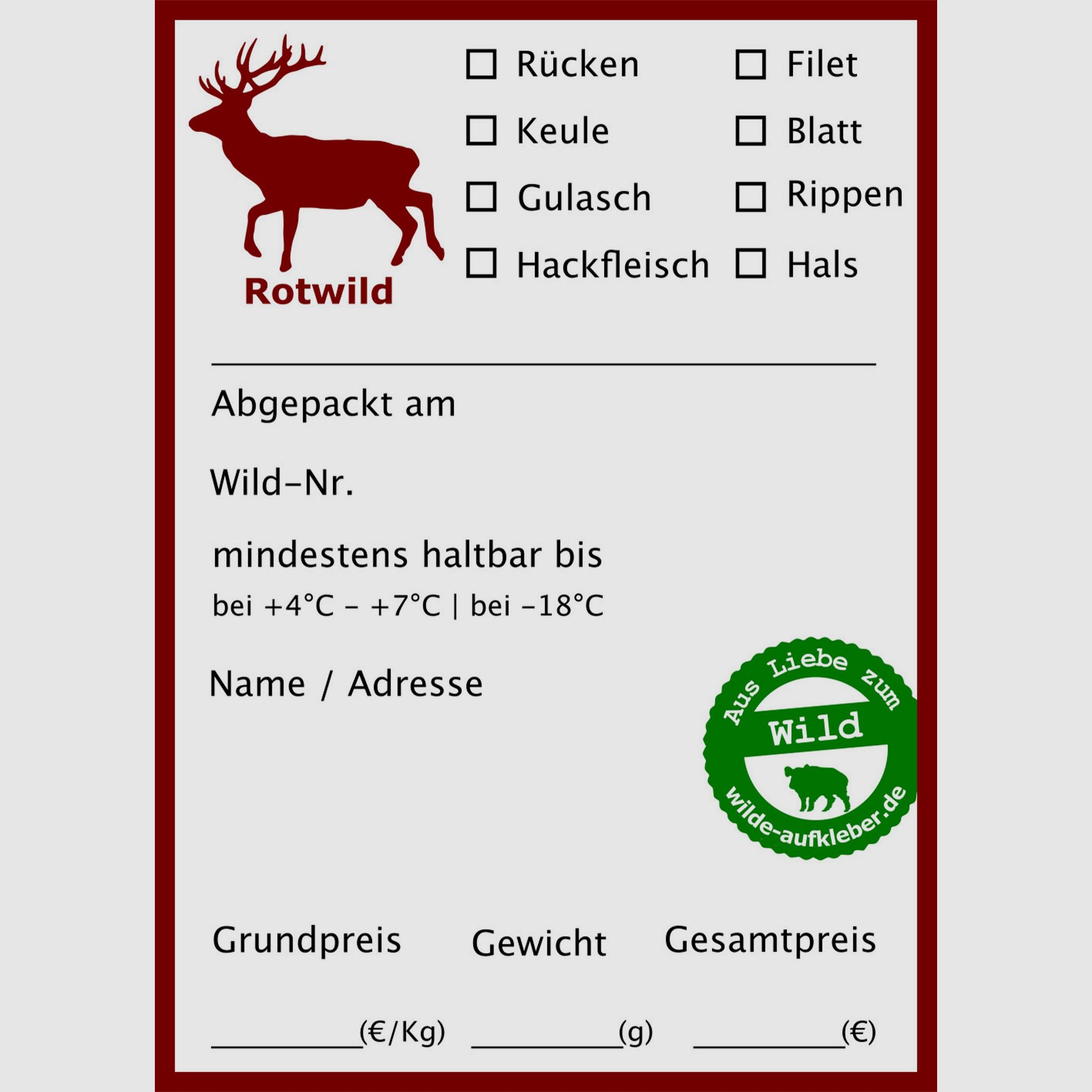 Wildbret-Gefrieretiketten Wilde Aufkleber