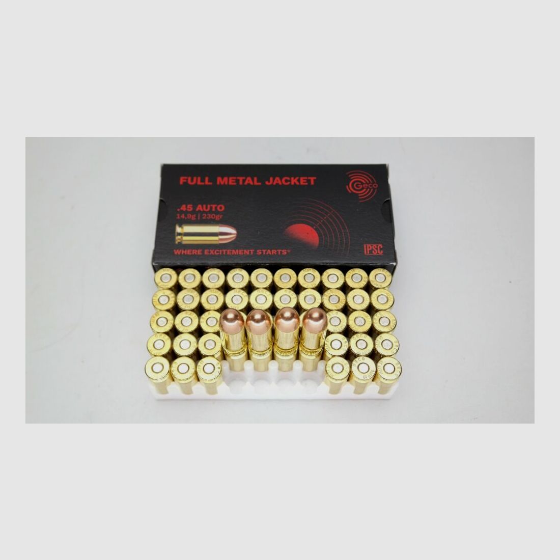 Geco 1000 cartouches Geco .45 ACP VM FMJ pleine ogive 230gr. 14,9 grammes DISPONIBLE IMMÉDIATEMENT - .45 ACP