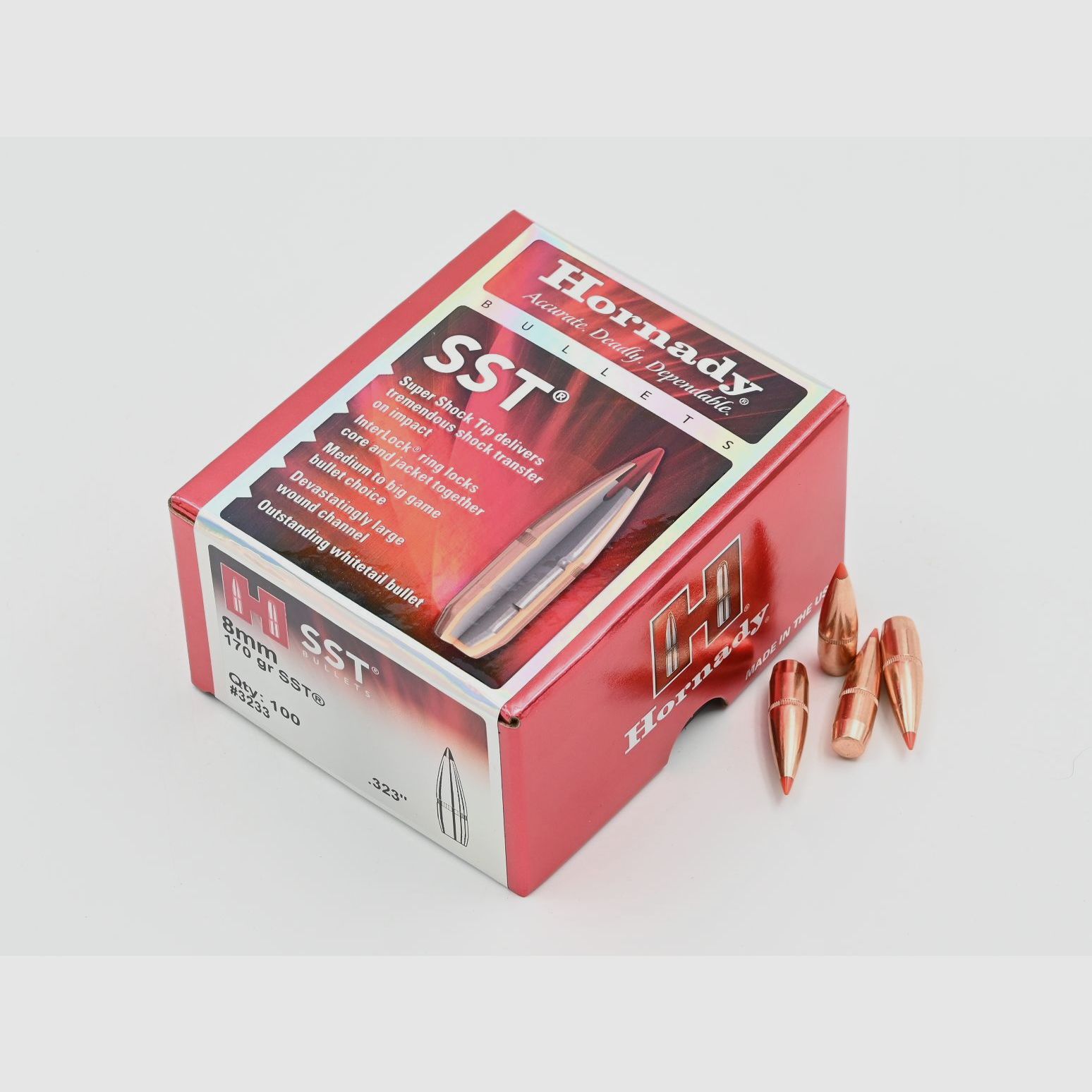 Büchsengeschosse, Hornady .323 SST, 170gr, 100 Stk, 8×57 IS
