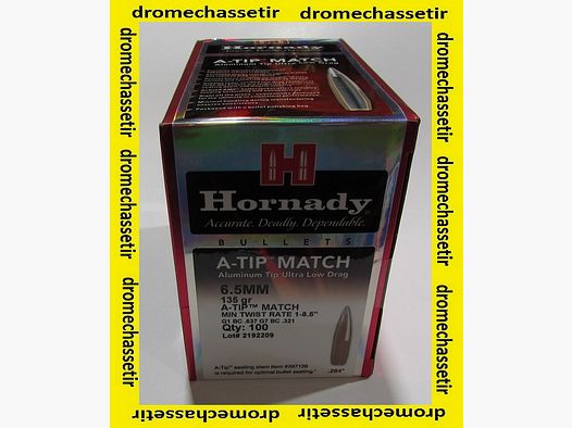 BOITE DE 100 OGIVES HORNADY 6.5MM .264 135GR A-TIP 26179