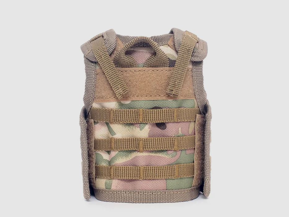 Mini Tactical Schutzweste mit Fronttaschen für Bierflasche / Weinflasche / Thermosflasche - MultiCam