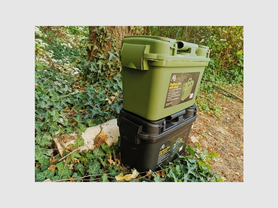 Box / Skrzynka amunicyjna z dnem wewnętrznym - 38 x 19 x 24 cm, oliwkowa - wodoodporna + zamykana, odporna na uderzenia plastik