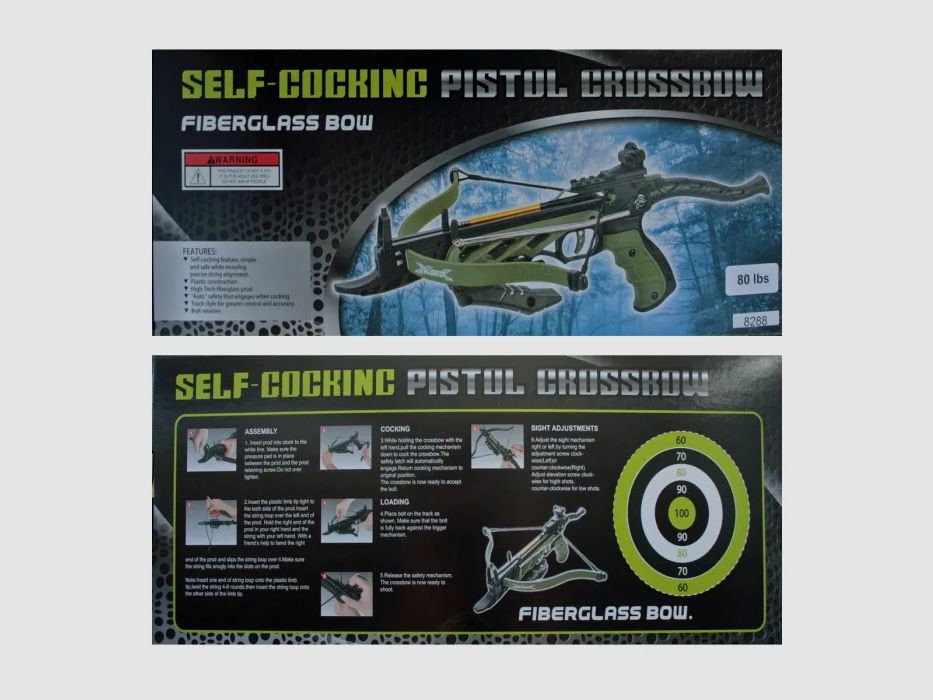 Pistolenarmbrust "ALLIGATOR I" , Farbe: Schwarz , 80 lbs / 35kg, mit Selbstspannmechanismus