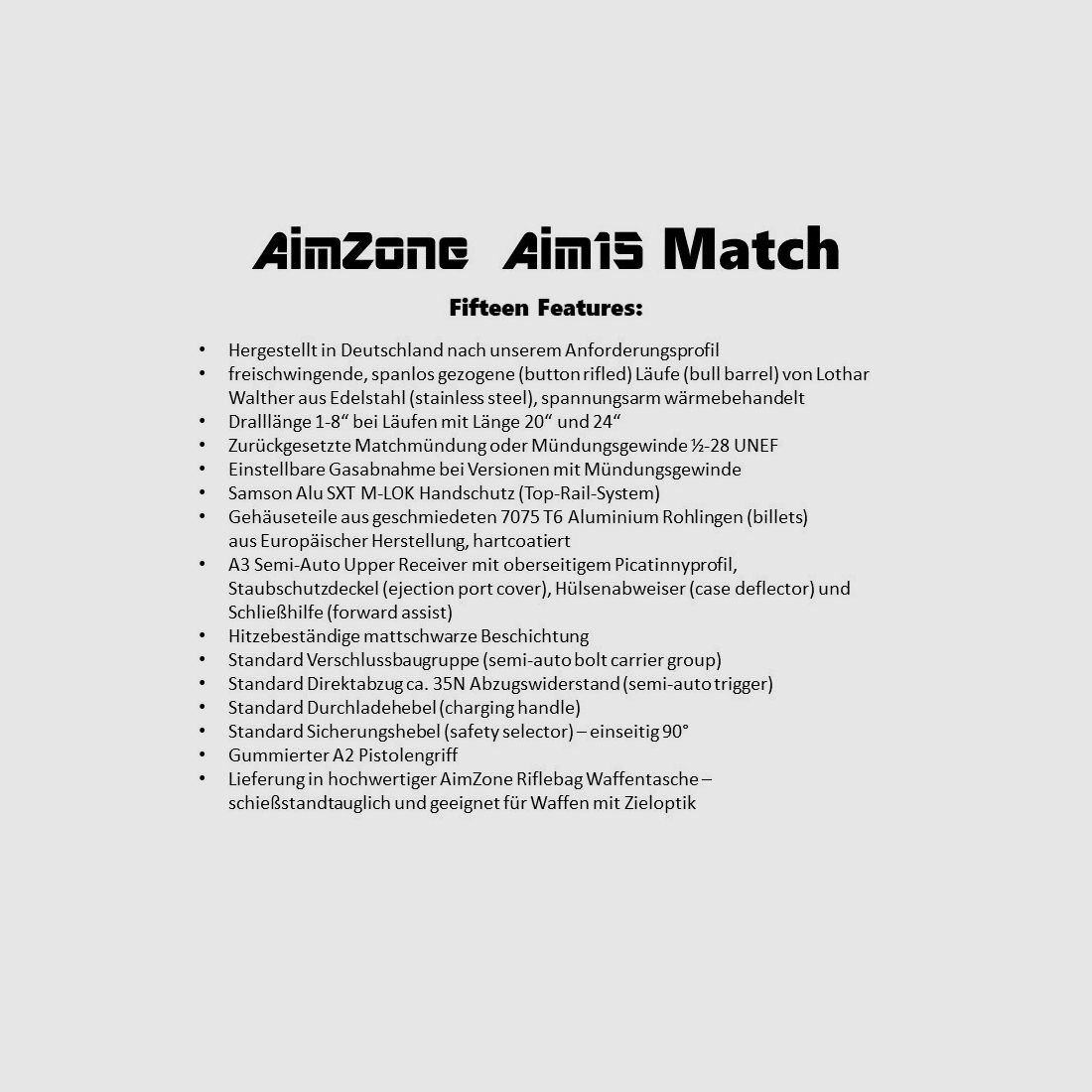 AimZone Ha.Büchse .223Rem AimZone Aim15 Match 20L Sistema AR-15, cañón de 20" de acero inoxidable/ guardamanos M-LOK