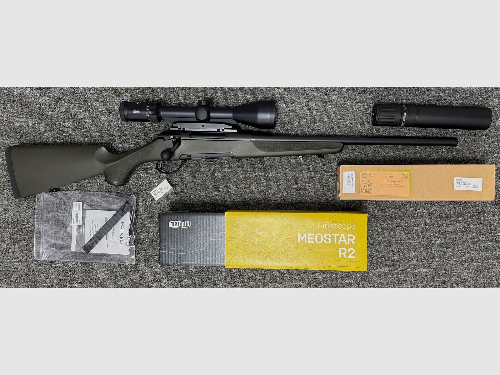 Haenel Jaeger 10  8x57IS + Meostar R2 2,5-15x56 & HLX geluiddemper, afbeelding 1 van 5