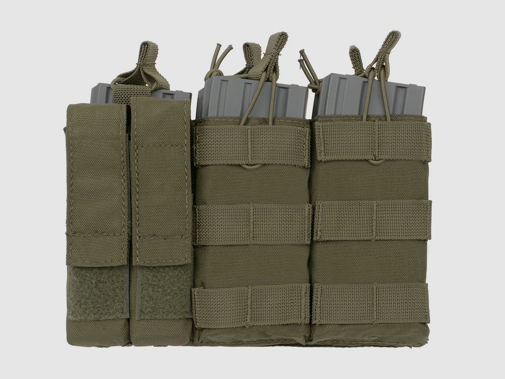 Triple 5.56 Mag/Pistol Pouch Panel (5 plus 2) - Olive
