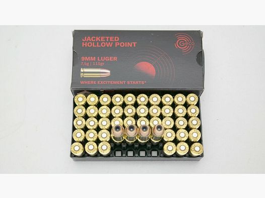 Geco 115gr. JHP pointe creuse DISPONIBLE IMMÉDIATEMENT - 9mm Para 9mm Luger