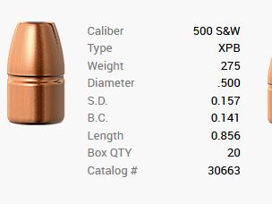 Barnes Geschoss .500 S&W/.500 275GR XPB Pistol FB 20 Stück