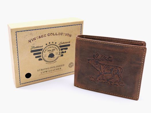 Greenburry Leder Geldbörse braun Vintage Animal Collection Hirsch stag 1705-stag-25
