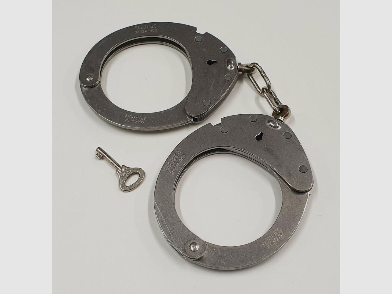 CLEJUSO Clemen & Jung e.K. Handcuff CLEJUSO No. 12 A INOX large, stainless steel handcuff, Made in Germany, used