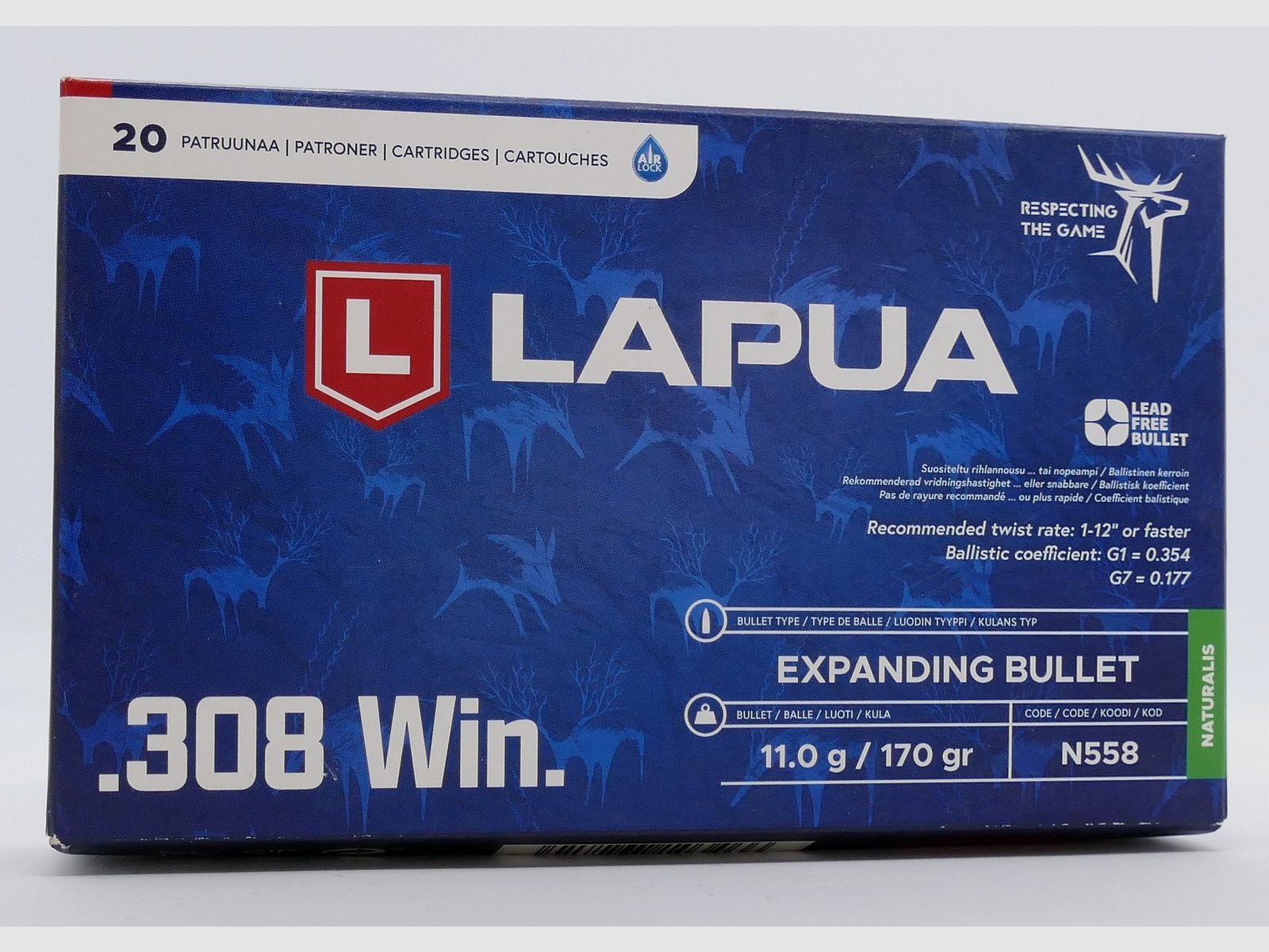 Lapua .308 Win. Naturalis 11,0 g/170 gr. Büchsenpatronen Bleifrei