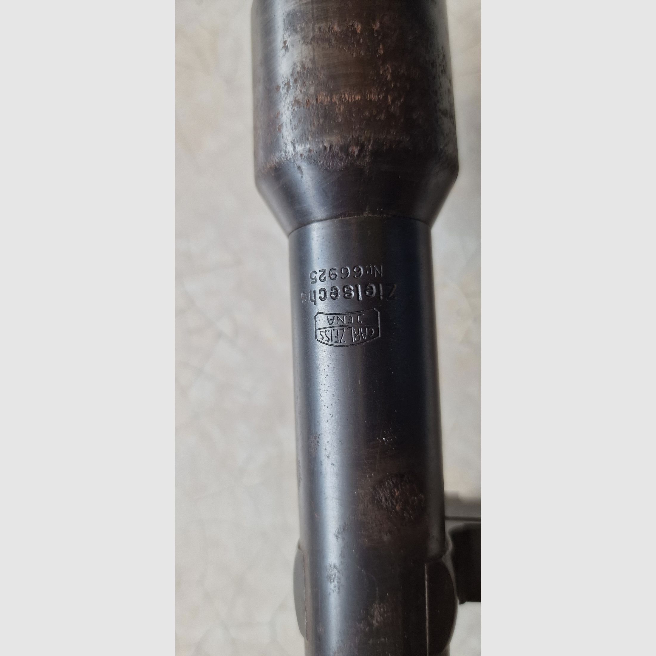 Historische scope Carl Zeiss Jena „Zielsechs“ (6x) – stalen barrel – WO2 / naoorlogs, afbeelding 10 van 10
