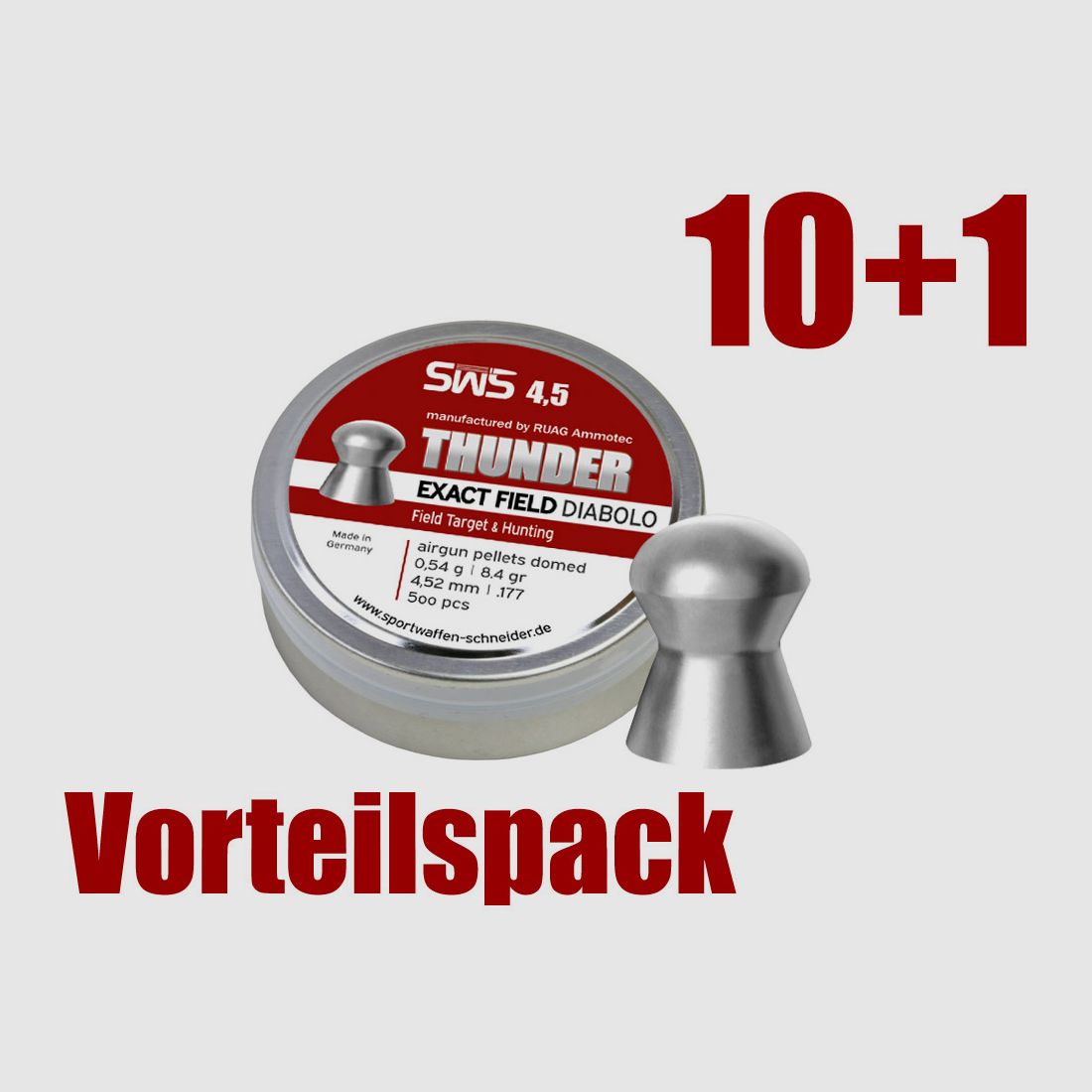 Vorteilspack 10+1 Rundkopf Diabolos SWS Thunder Exact Field Kaliber 4,52 mm 0,54 g glatt 11 x 500 StĂĽck
