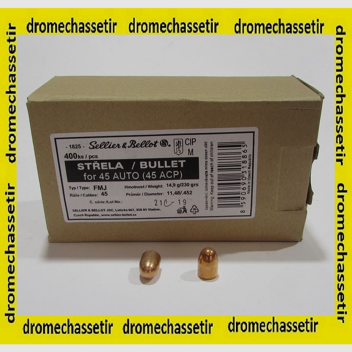 Box 400 Geschosse Sellier & Bellot Kal. 45 (.451) 230 Grain FMJ Rundkopf