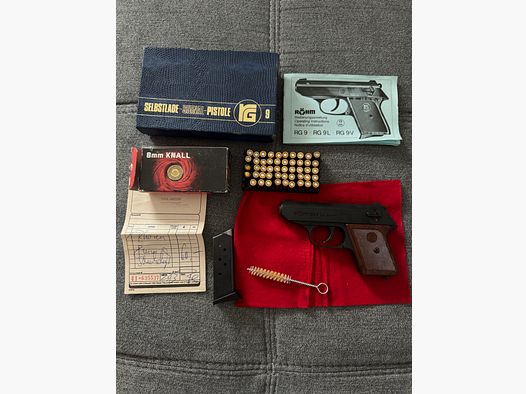 Schreckschusspistole Röhm RG 9 (8mm K, PTB 413) – Sammler-Komplettset mit OVP & Munition