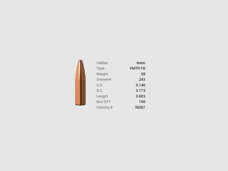 Barnes Geschoss 6mm/.243 58GR Varminator HP FB 100 Stück
