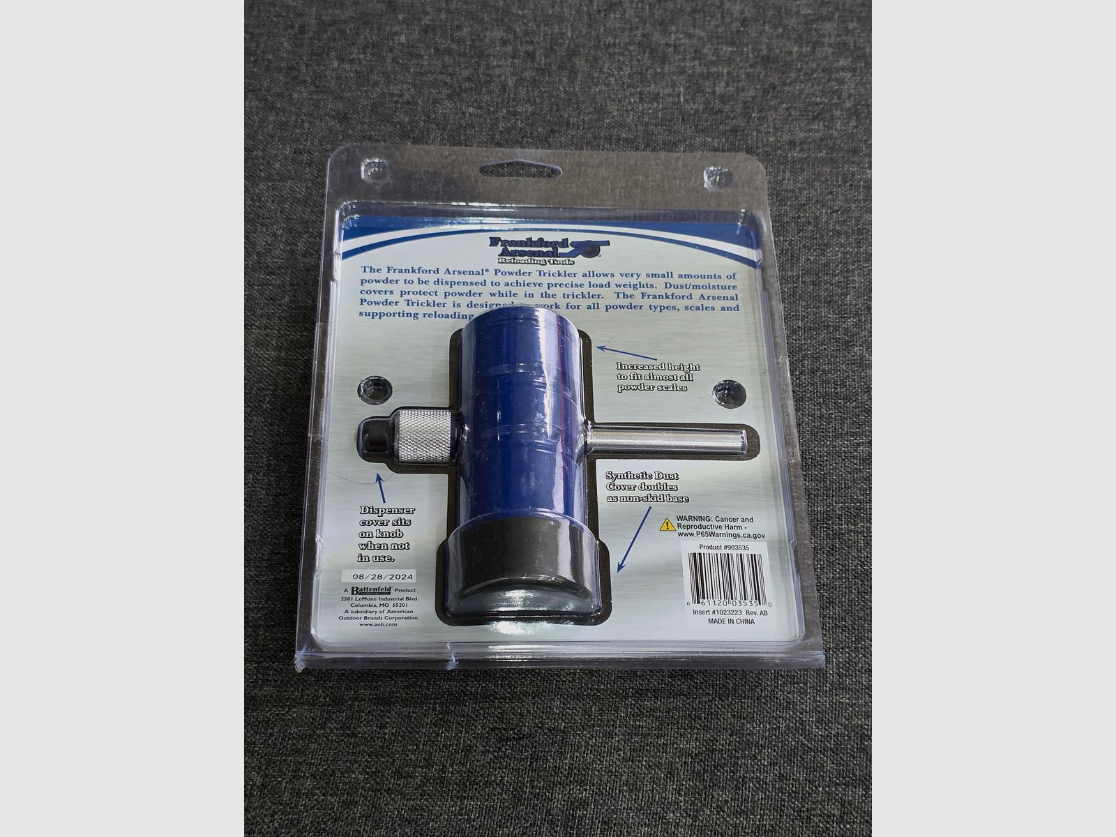 Frankford Arsenal Powder Trickler Pulver Feindosierer en version métallique lourde.