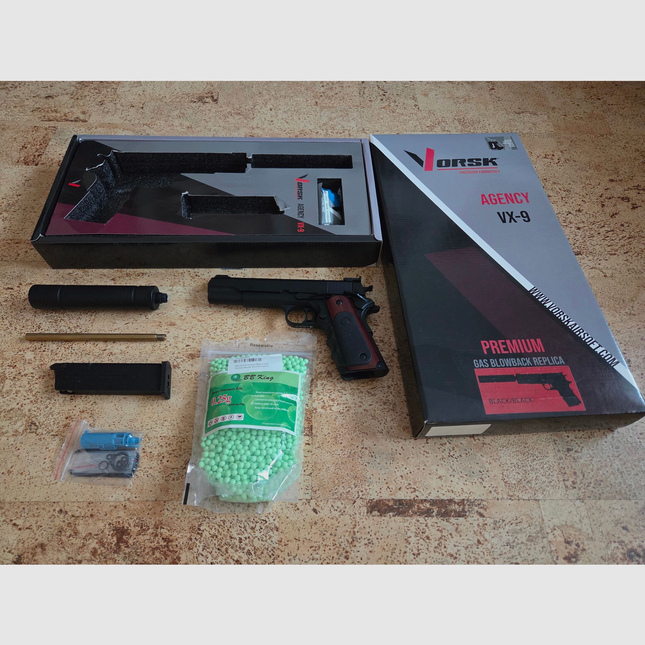 VORSK M1911 VX-9 Silenced Full GBB 6mm BB black