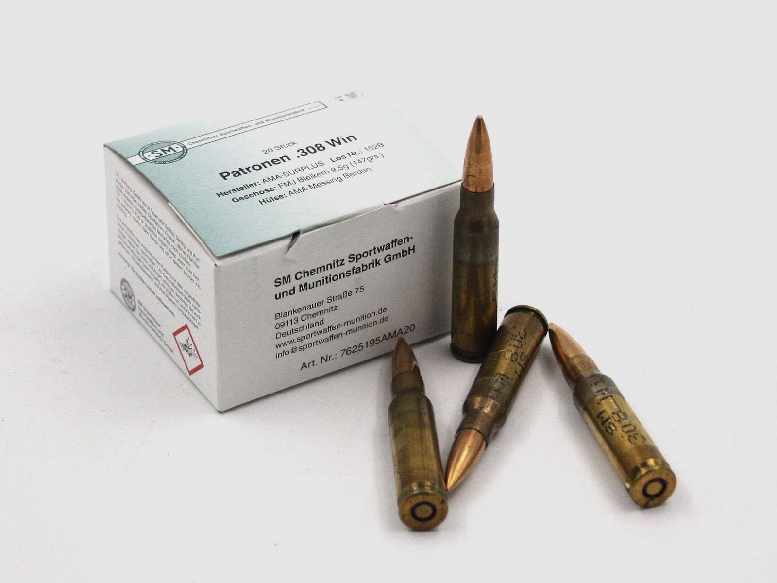 Surplus-SM, 308 Win, FMJ-BT, 147 gr., 20 Stk.