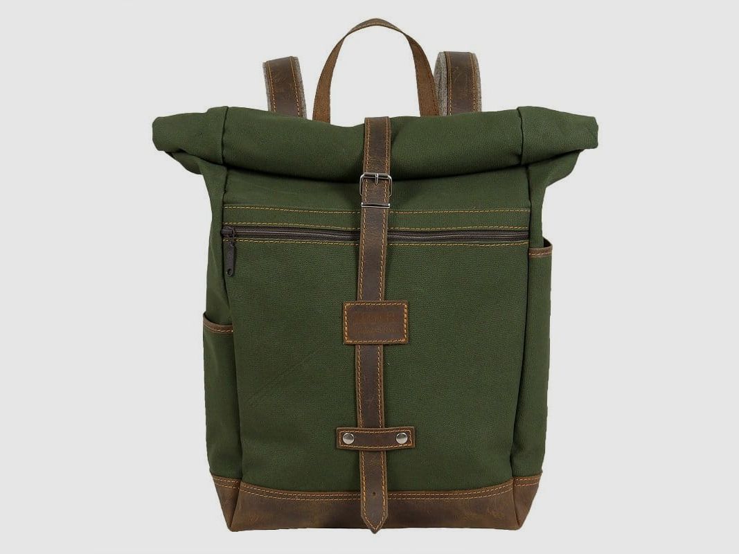 AKAH Rolltop Backpack made of Canvas 20-27 L Buffalo Ranger Leather