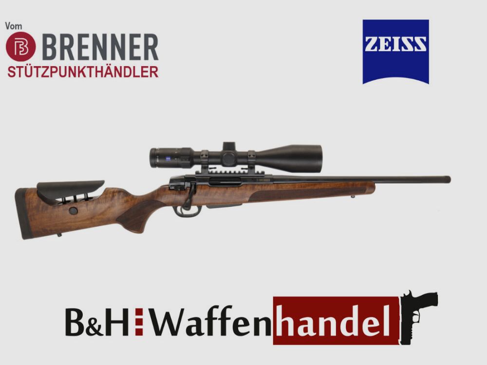 Brenner Komplettpaket: BR20 L.E. (Nussbaum, verstellbarer Schaftrücken) mit Zeiss V4 3-12x56